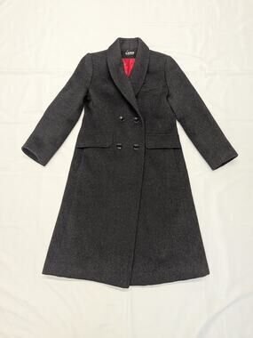 Vtg Karen Long Wool Cashmere trench Coat with Red Lining Womens Small